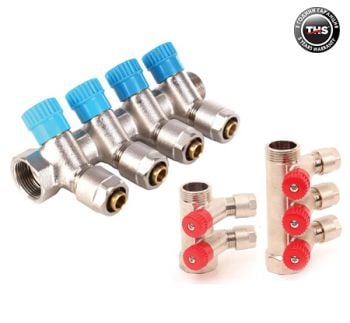 Щампован колектор с адаптор и вентил / 4 отвора THS Thermostyle 1" ф16 