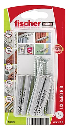 Универсален дюбел с периферия и винт Fischer UX 8x50 R S K NV блистер