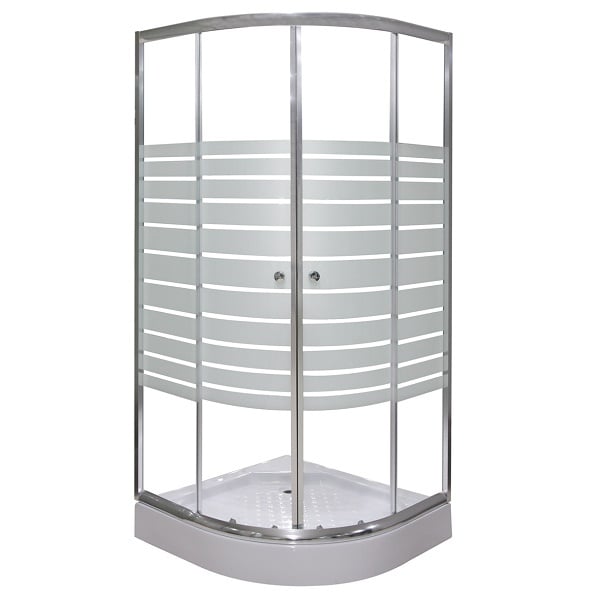 Oвална душ кабина с корито Cascada 8120ER Set / 90x90x195см стъкло с бели ленти