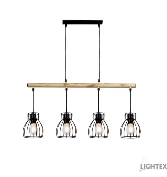 Пендел Lightex Berta 4xE27 черен + светло дърво  