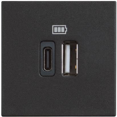 Розетка 2xUSB тип A+C 3A 15W 2 модула Bticino Classia черен 
