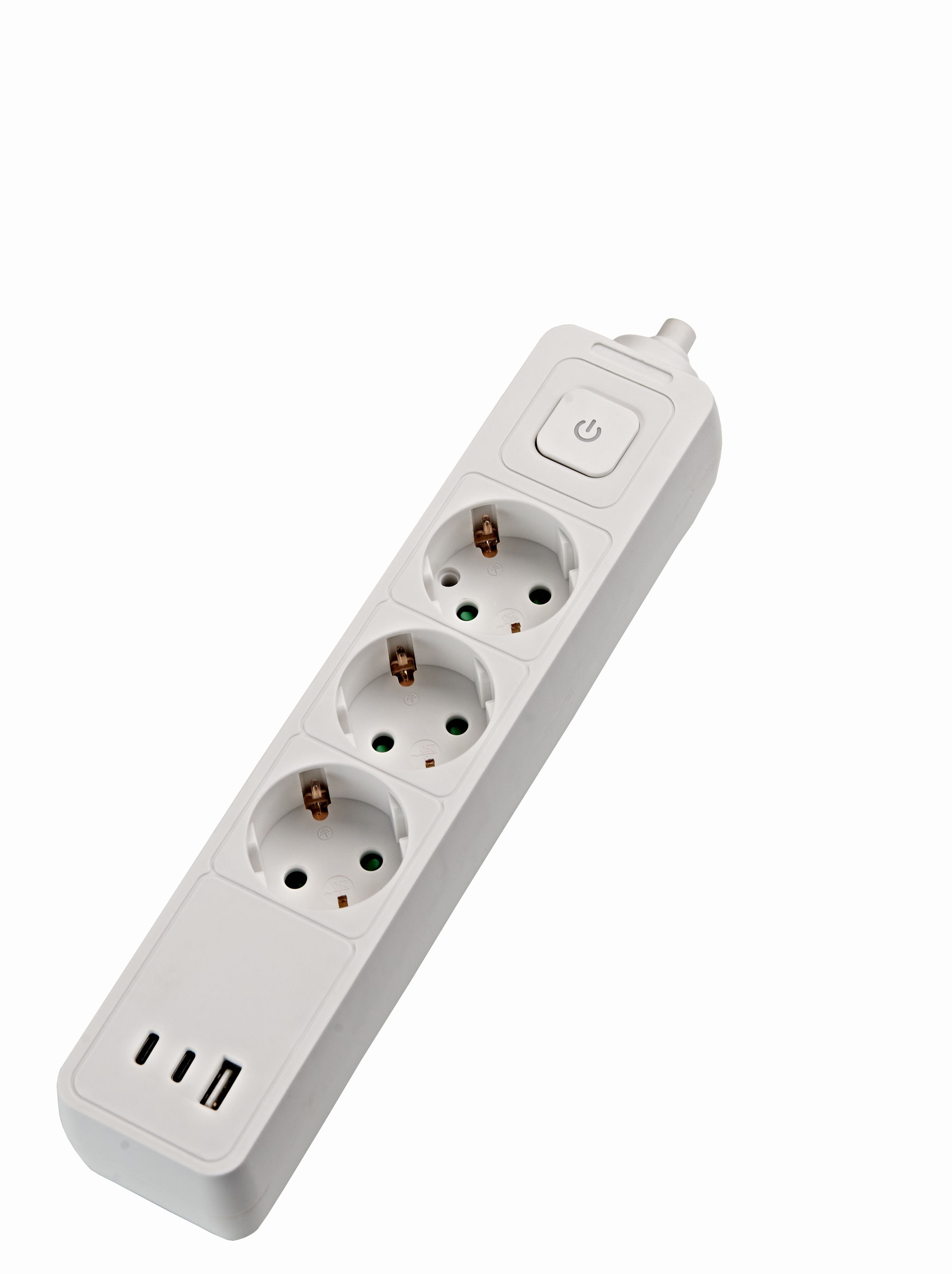 Разклонител 3 гнезда, USB-A + 2xUSB-C и ключ Ziel max 3680W 1,4м бял