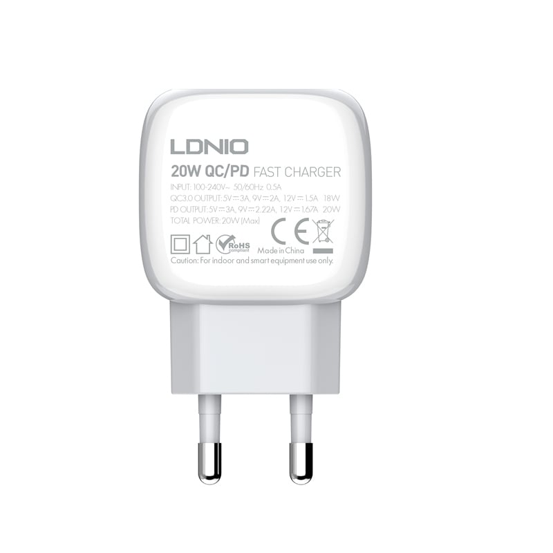 Зарядно устройство за бързо зареждане Ldnio USB-A + USB Type-C 