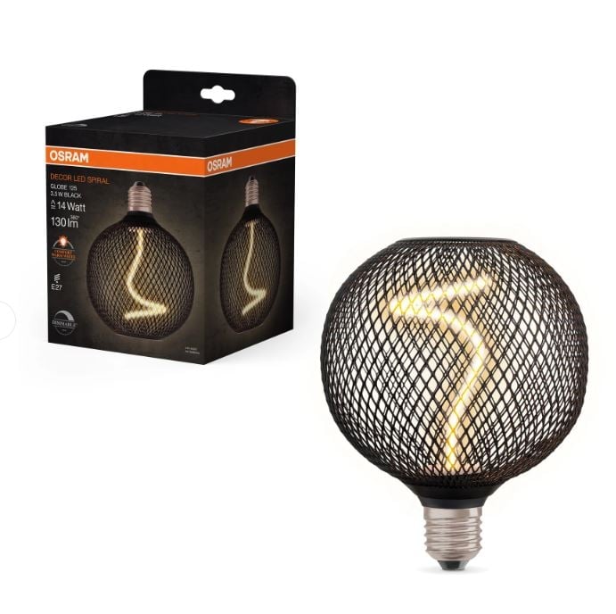 LED крушка филамент Osram Spiral Filament Globe 125 E27 3,5W 1800K черна