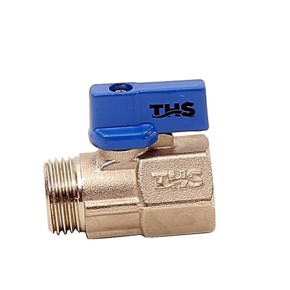 Мини сферичен кран Ths Thermostyle 3/8'' MЖ синя ръкохватка / никел