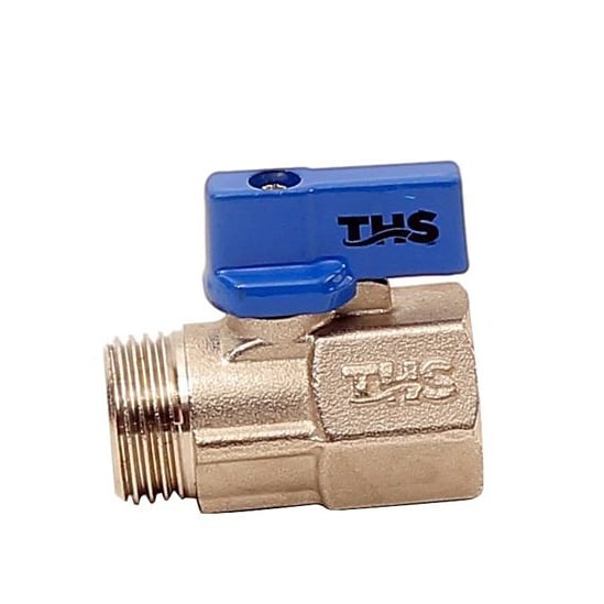 Мини сферичен кран Ths Thermostyle 1/2'' MЖ синя ръкохватка / никел