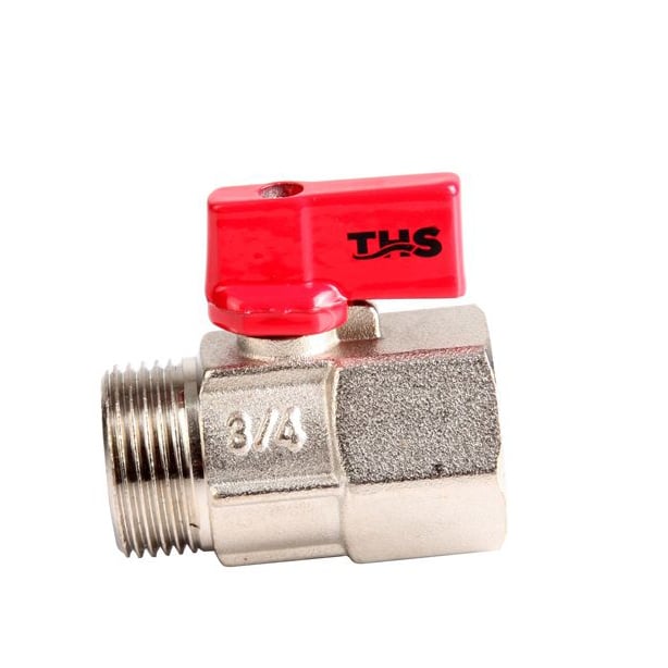 Мини сферичен кран Ths Thermostyle 3/4'' MЖ червена ръкохватка / никел