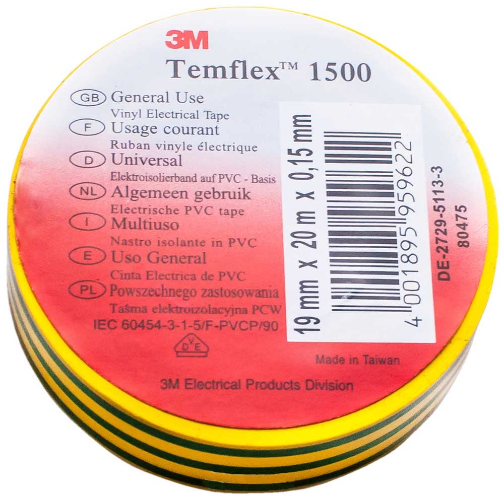 Изолирбанд 3М Temflex 1500 жълт-зелен 10м/15мм