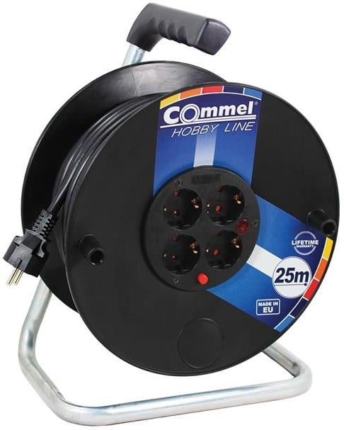 Макара с кабел Commel H05VV-F 3G2.5mm2 термична защита 4 шуко 25м