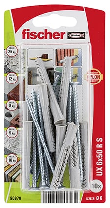 Универсален дюбел с периферия и винт Fischer UX 6x50 R S K NV блистер