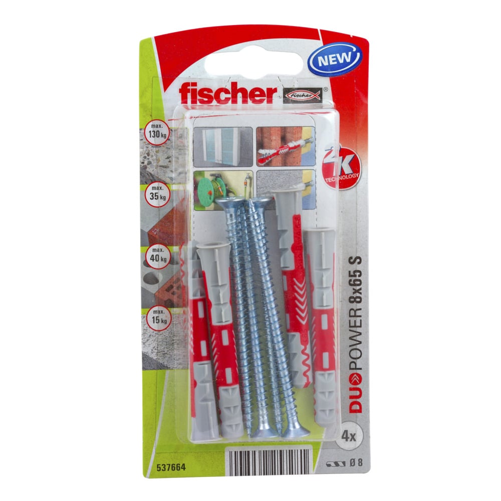 Комплект дюбели с винт Duopower Fischer 537664 / 8x65 мм / 4 броя