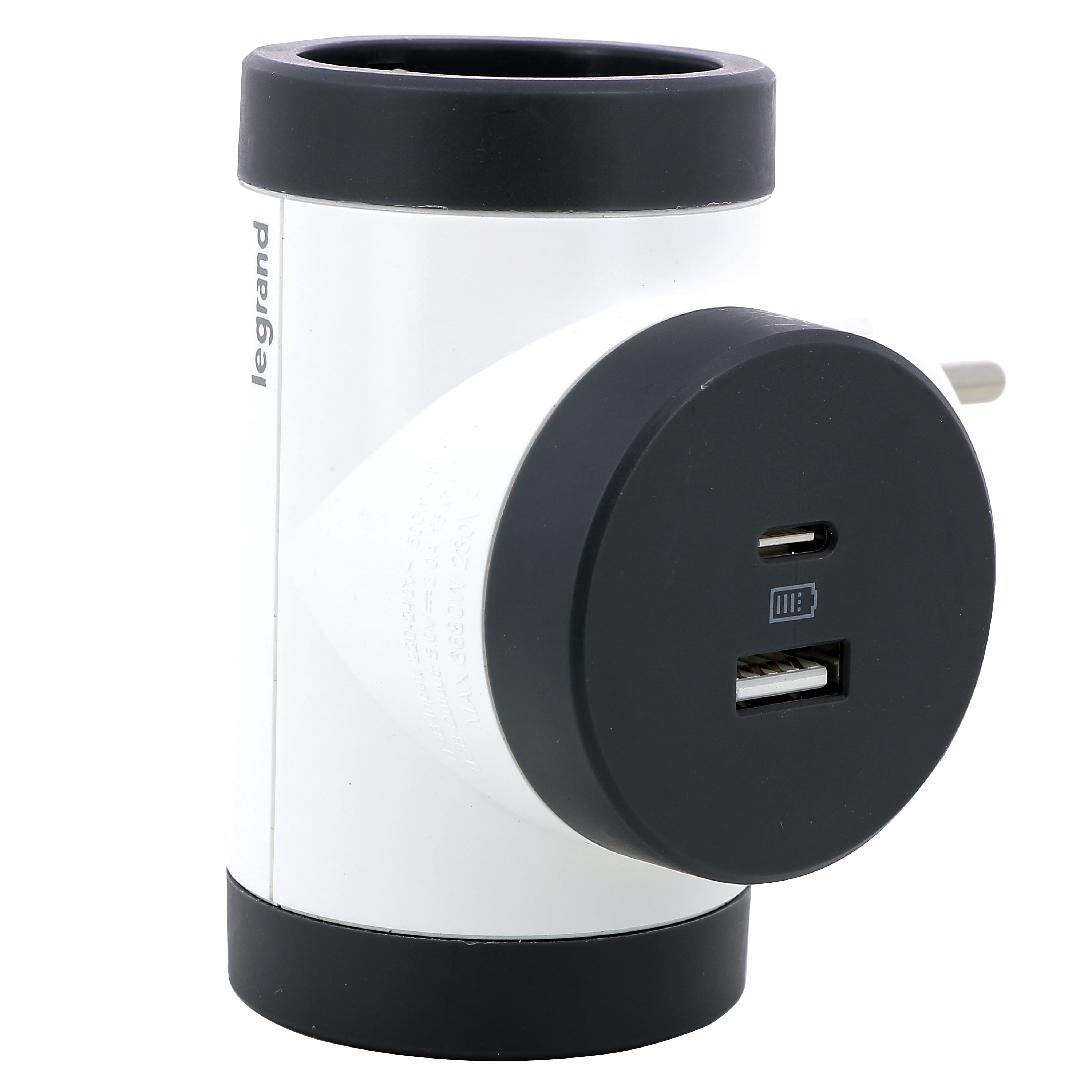 Адаптер за контакт Legrand 2х Шуко Т-образен въртящ с USB A+C бял