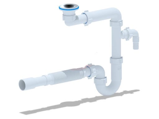 Сифон за мивка с витло Aniplast Space saving ф65 1 1/4'' с извод за пералня и гофре