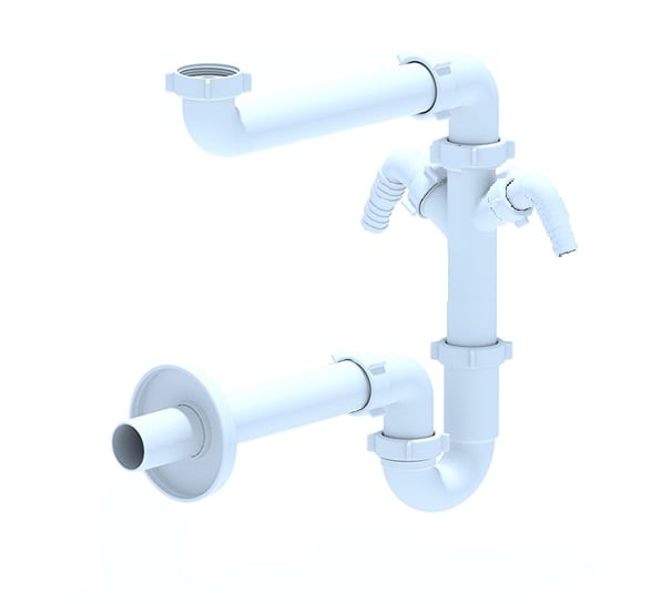 Тръбен сифон с два извода за пералня и миялна Space saving D5224EU 1 1/2"