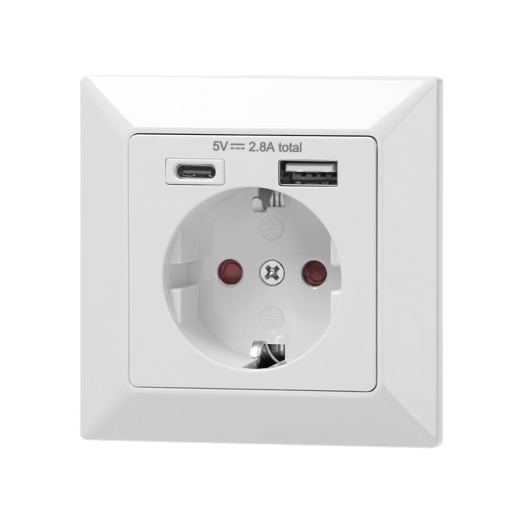 Единичен контакт с USB Type A и Type C Orno 2.8A 14W бял
