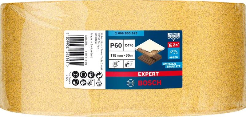 Шкурка на руло за дърво и боя Bosch Expert P60 / 115мм