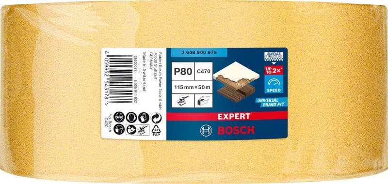 Шкурка на руло за дърво и боя Bosch Expert P80 / 115мм