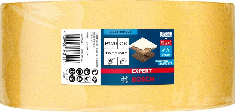 Шкурка на руло за дърво и боя Bosch Expert P120 / 115мм