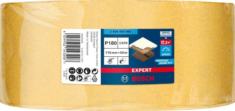 Шкурка на руло за дърво и боя Bosch Expert P180 / 115мм