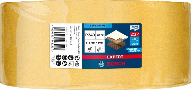Шкурка на руло за дърво и боя Bosch Expert P240 / 115мм