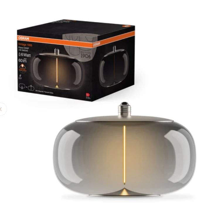 LED крушка филамент Osram Vintage 1906 Big Elipse Magnetic E27 4W 1800K опушена