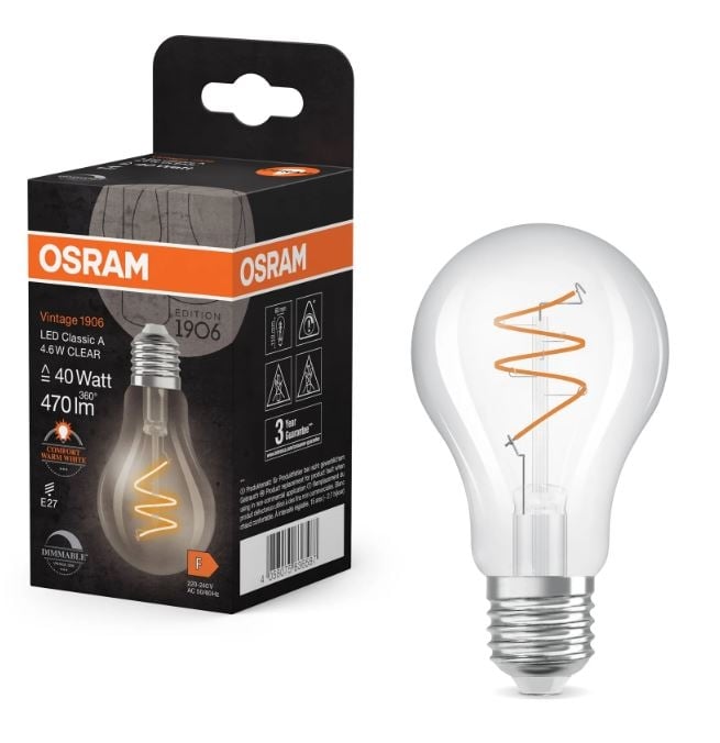 LED крушка филамент Osram Vintage 1906 Classic E27 4,6W 2200K