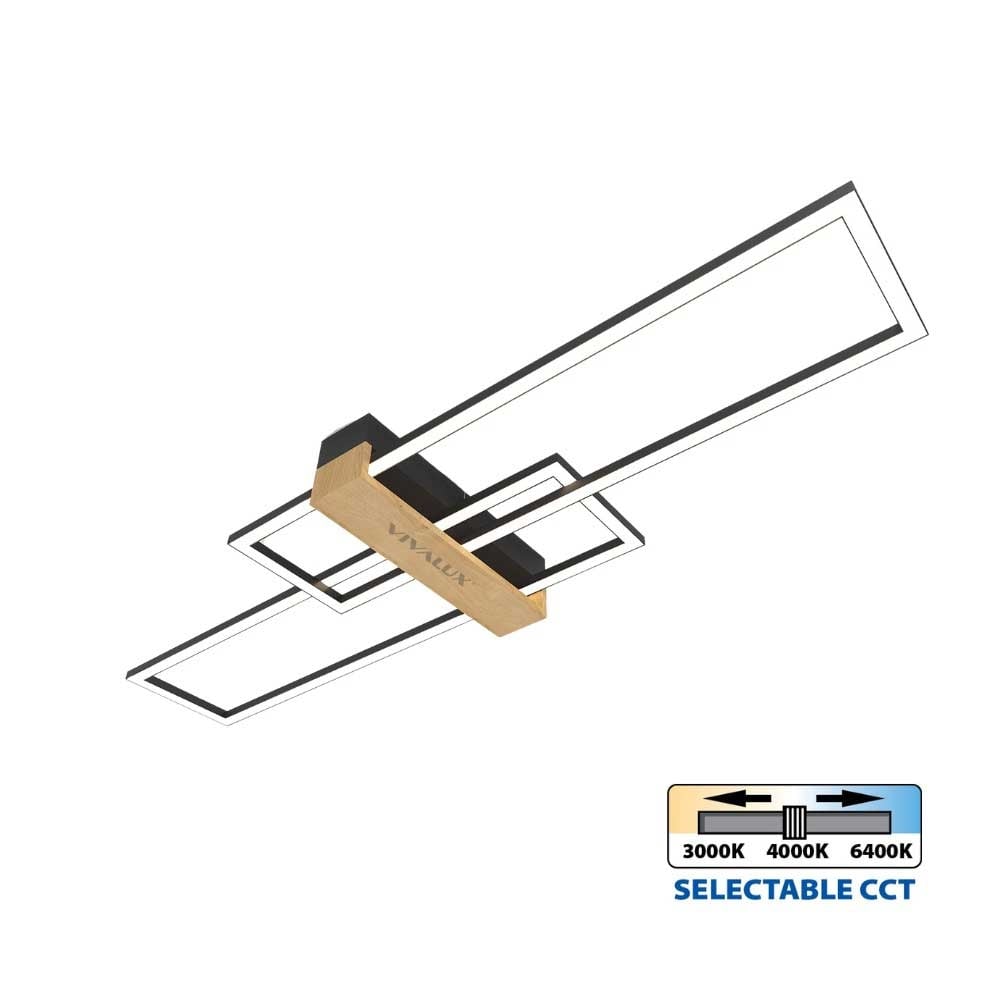 LED полилей Vivalux Lucas 30W CCT черно/дърво